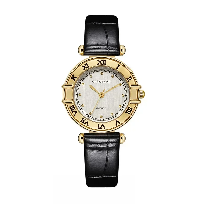 Reloj de cuarzo para mujer, relojes de lujo de alta calidad, números romanos dorados, esfera con números, relojes de pulsera de cuero Vintage para mujer