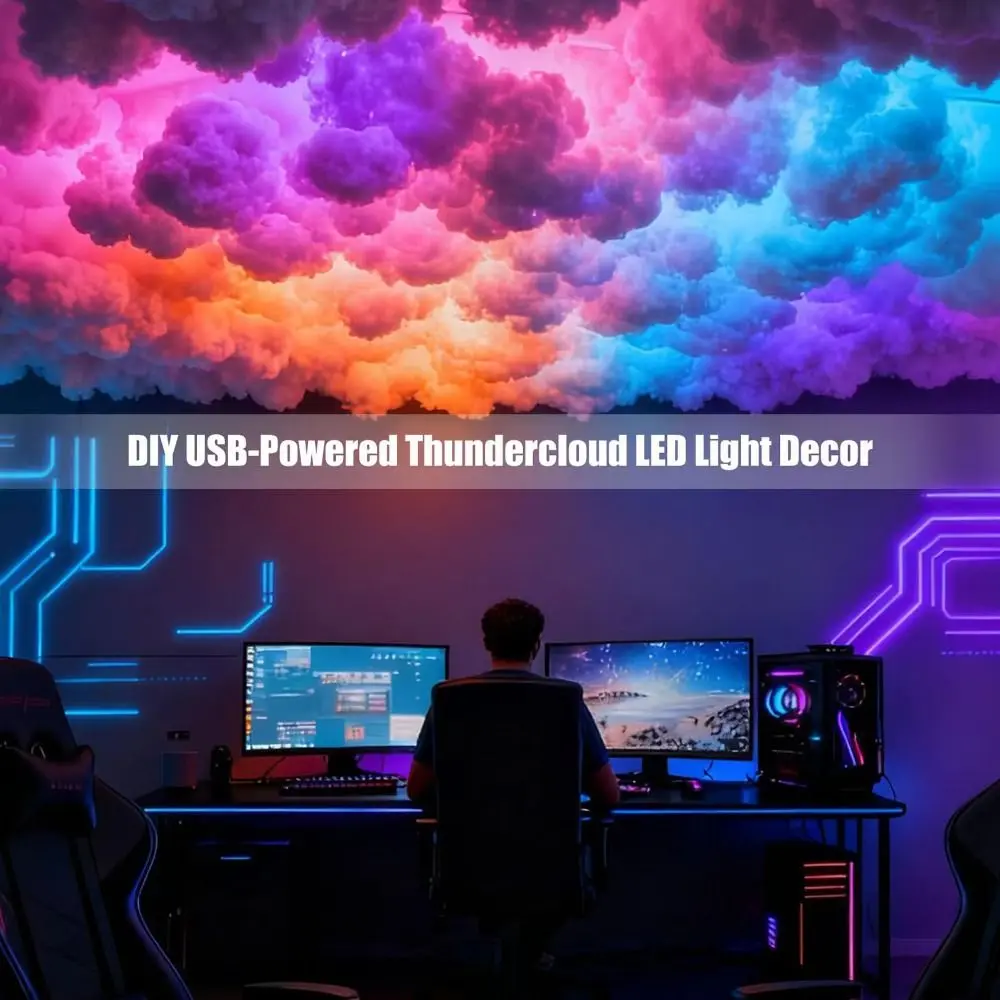 

Adjustable Lighting Thundercloud LED Lights Remote Contro USB Powered Dynamic Lighting Lamp Cotton Cloud Multicolor Lights