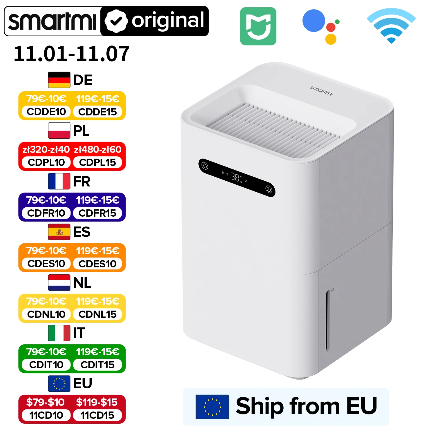 Smartmi Evaporative Humidifier 3 CJXJSQ05ZM - No-mist Evaporation Voice/App Control for Large Rooms up to 50m² Quiet Sleep Mode