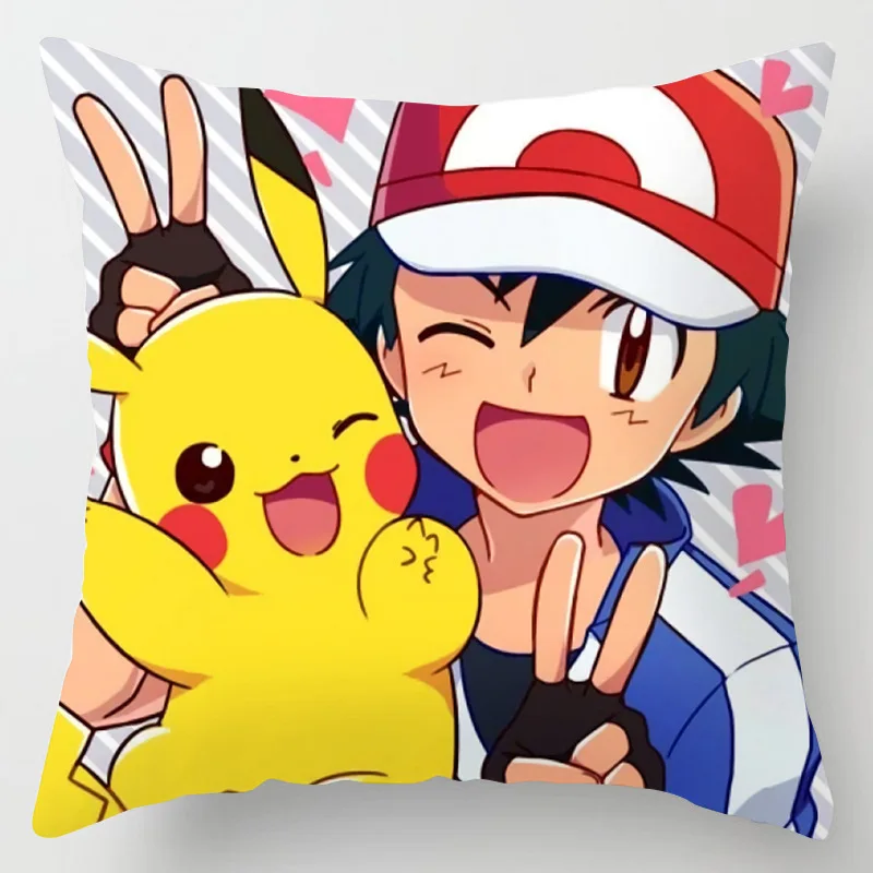 Funda de almohada de Anime de Pokémon, Pikachu, Squirtle, Charmander, Bulbasaur, cojín Lumbar para sofá y coche, regalo de 45x45cm