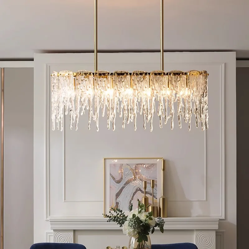 Light Luxury Icicle Fashion All Copper Dining Room Chandelier Simple Modern Bar Lamp Creative Art Rectangular Dining Room Lamp