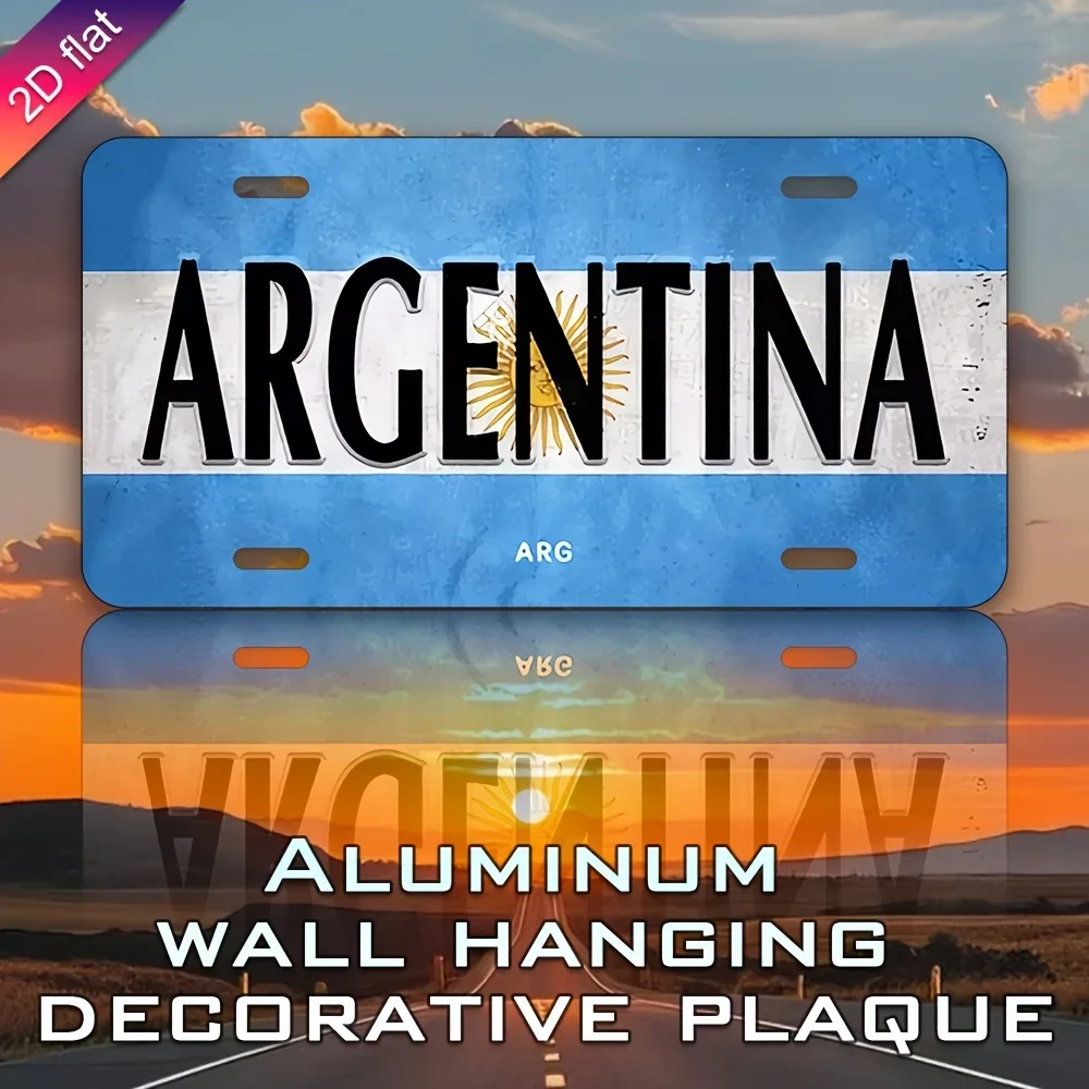 2D Flat, 1pc Vintage Metal Aluminum Plaque Wall Decor - UV Printed Argentina Theme Country,Indoor/Outdoor Festival Decoration