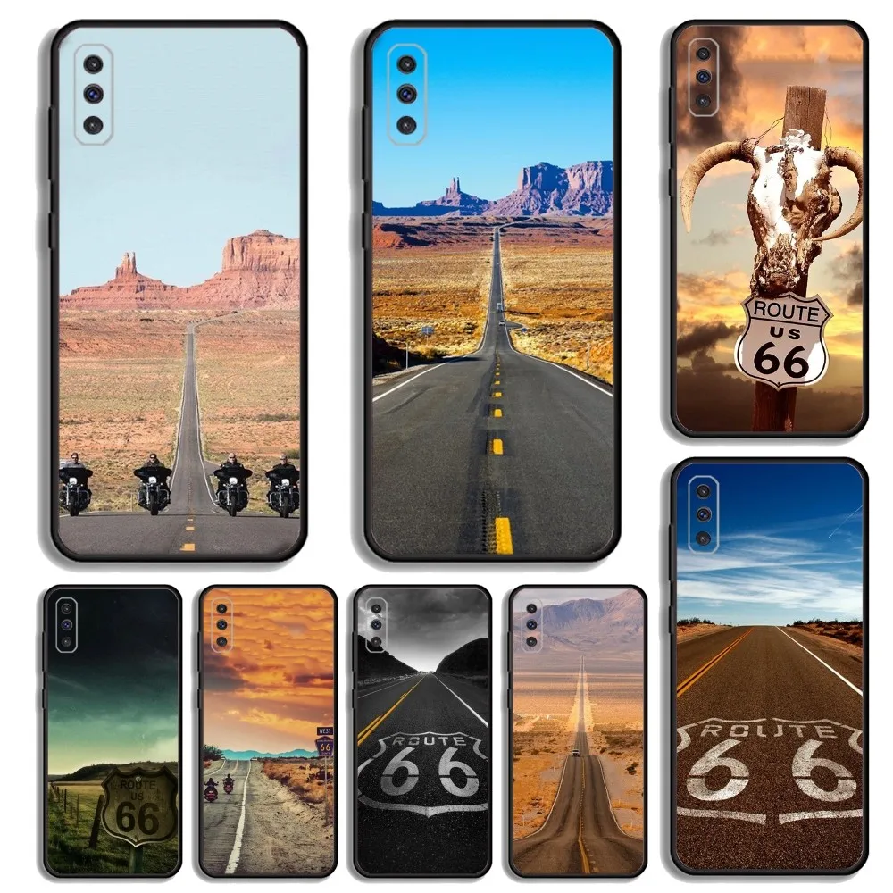 

American Route 66 Phone Case For Samsung S23,23,22,30,21,10,9,Note20 Ultra,Lite,Ultra,5G,Plus,FE,Black Soft Case