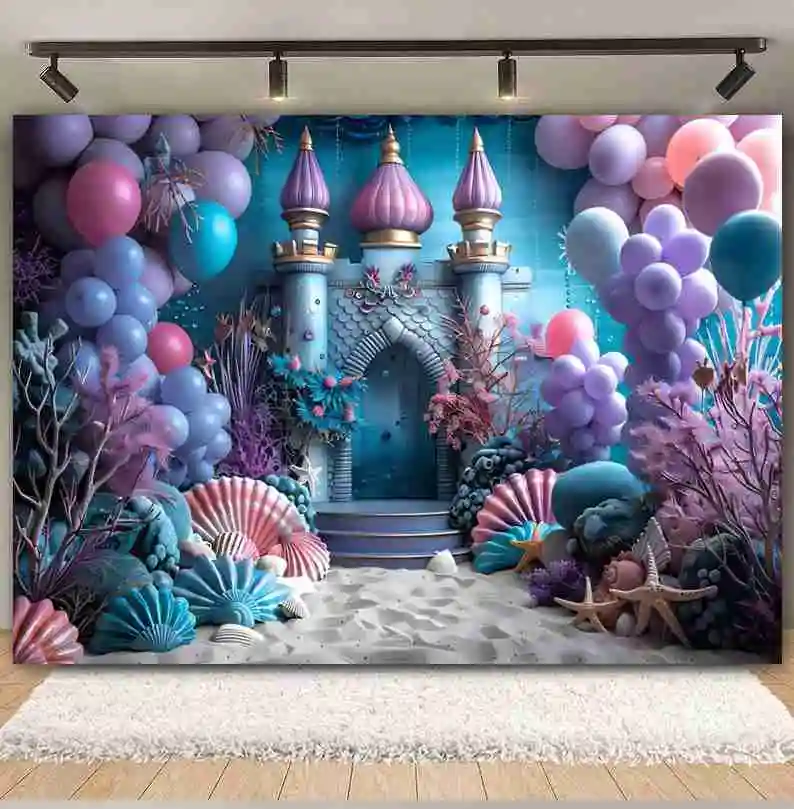 Underwater Castle Photography Backdrop Mermaid Princess Under Sea World Baby Shower Girl Birthday Party Photo Background Decor