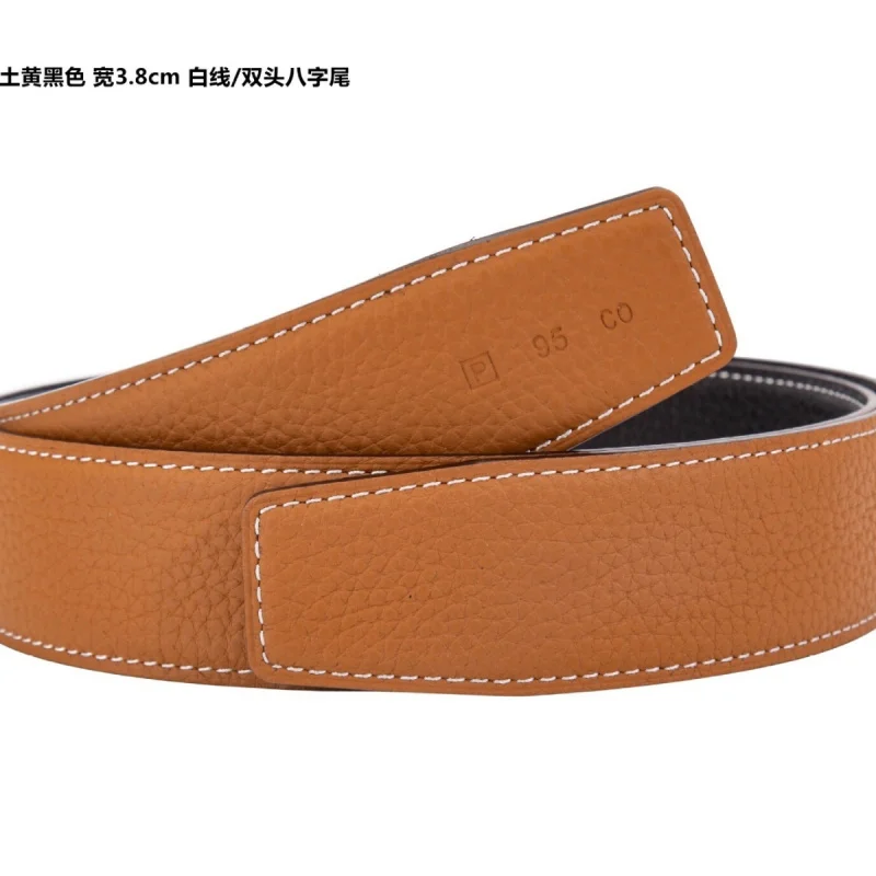 H headless belt men's 3.8c/1.35inm double-sided first layer cowhide two-end pointed belt buckleless belt body real shot