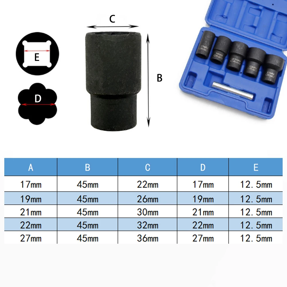 6pcs Nut Remover Bolt Screw Remover Tire Screw Extractor 1/2 Inch Nut Screw Removal Socket Wrench Tools