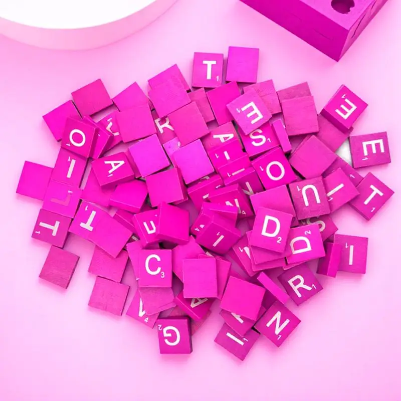 

100pcs Alphabet Puzzle Wooden Cubes Natural Rosy Diy 26 Letters Kids Decor Craft Baby Wood Chips Game Jigsaw