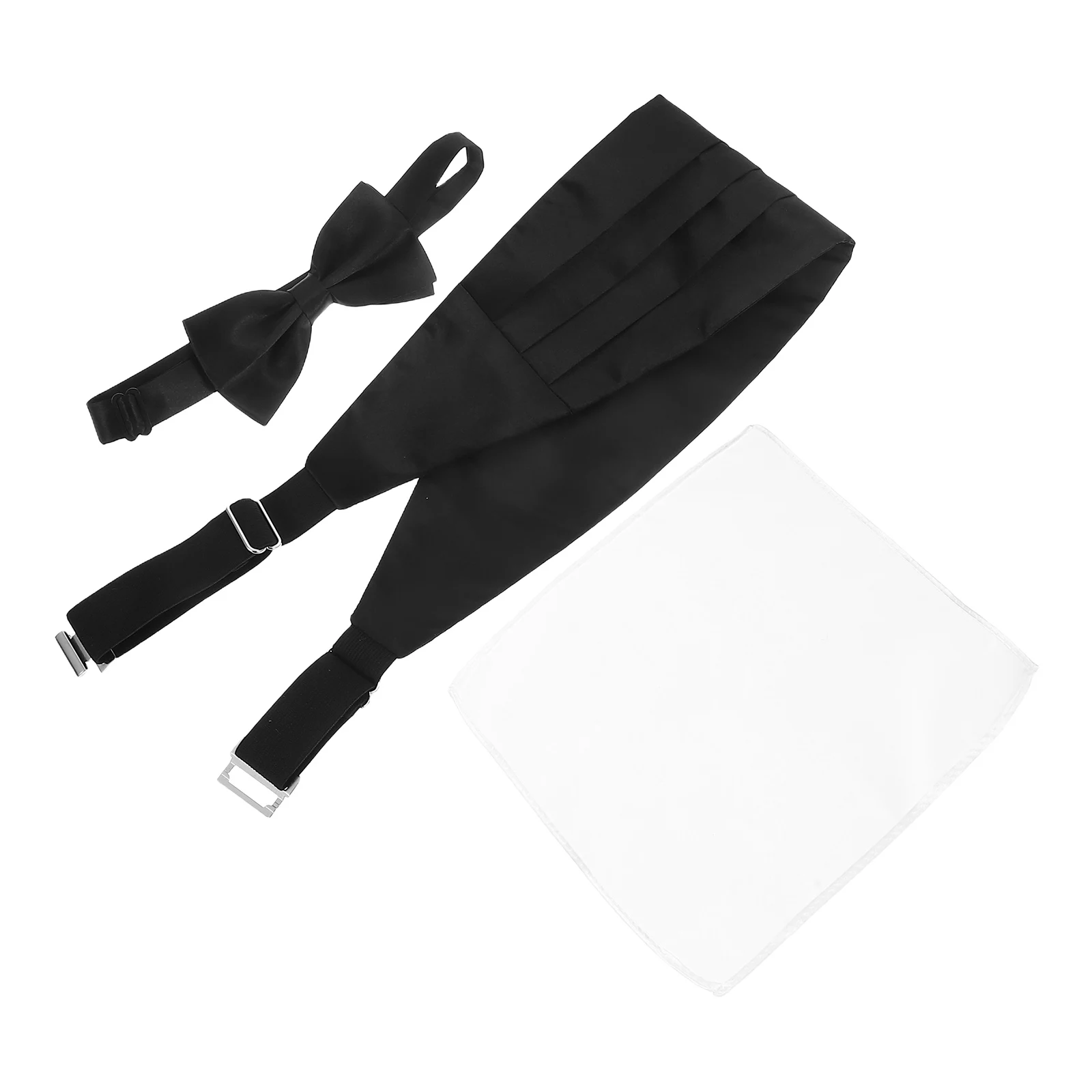 

Wedding Waistband Formal Polyester Pre-tied Adjustable Bow Tie Pocket Square Cummerbund Set for Men Anniversary Parties Elegant