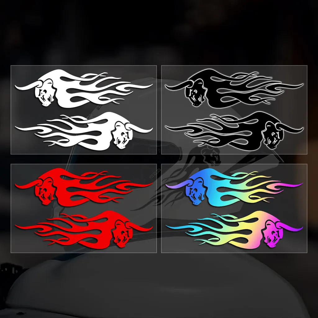 

2pcs Flame Bull Car Vinyl Sticker Motorcycle Front Windshield helmet Motorcycle accessories Sunscreen Waterproof Click pcx 160