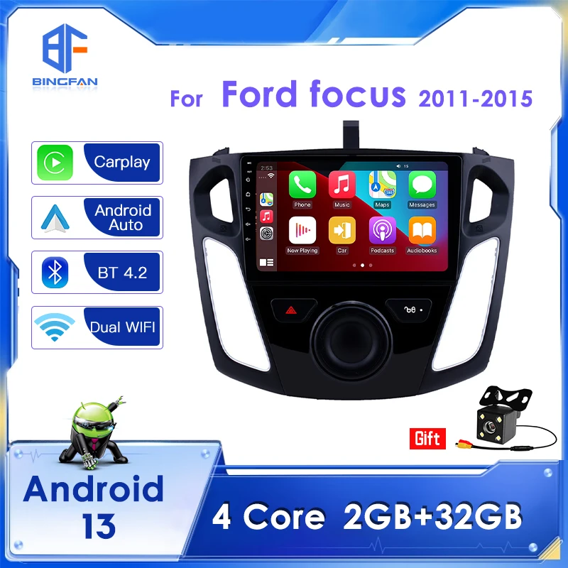 

BINGFAN 9 inch Quad Core Carplay 2+32GB Android car Video MP5 player for Ford focus 2011-2015 car multimedia system WIFI radio