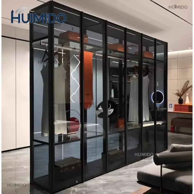 Modern Design Luxury Bookcase Simple Glass Door Solid Wood Floor Standing Light Open Bookshelf Integrated Wall Storage