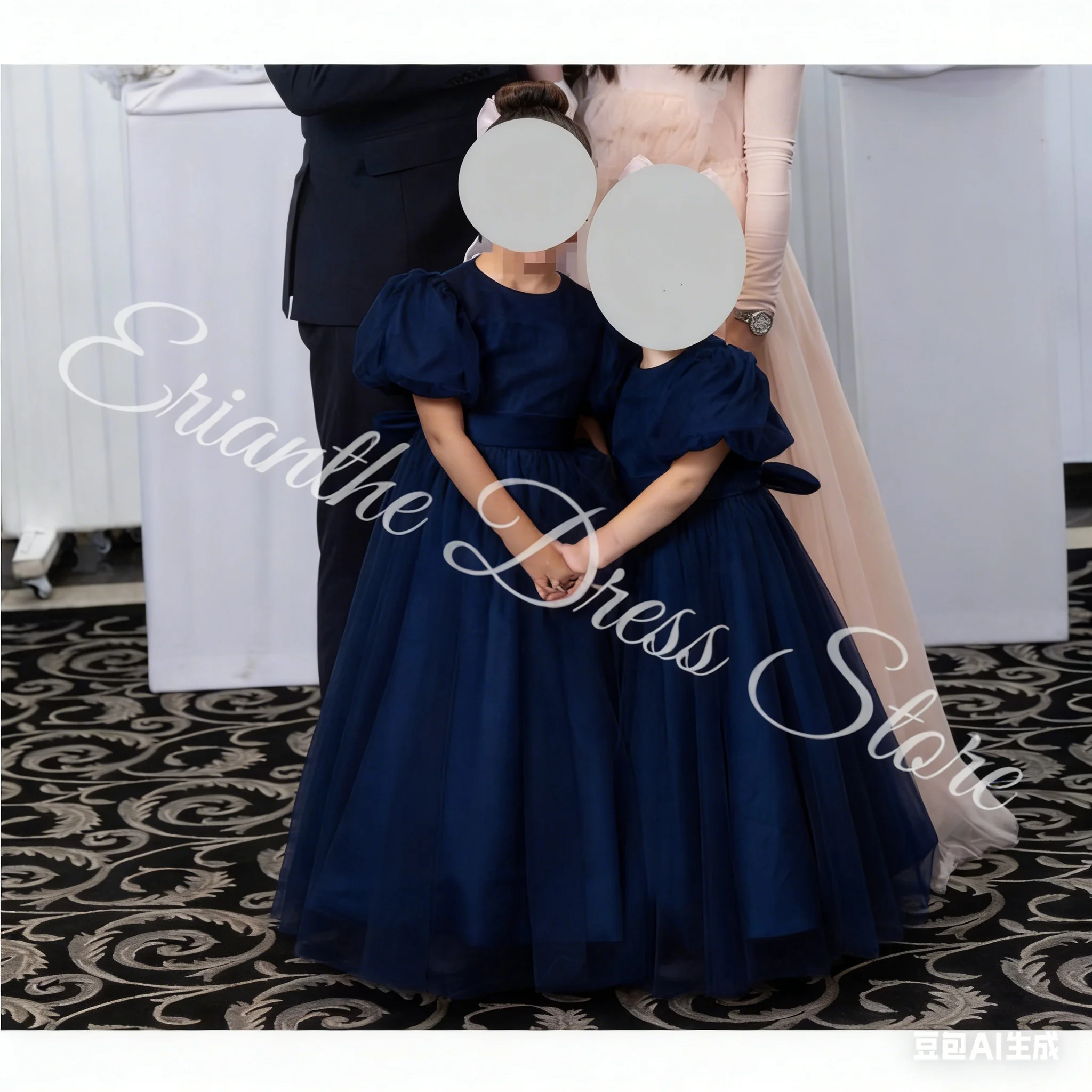 Robe à fleurs rose simplement personnalisée pour filles, pour mariage, manches bouffantes, dentelle, Tulle, fête d'anniversaire pour enfants, robes de bal de première Communion