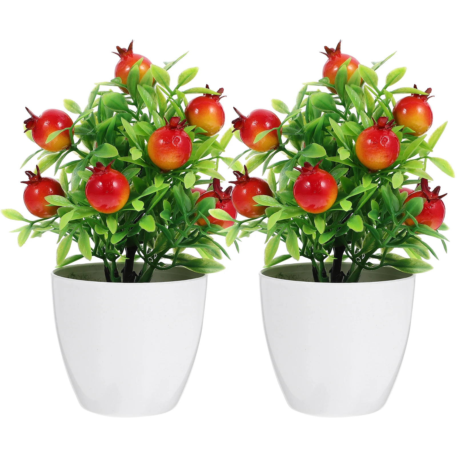 2pcs Realistic Artificial Pomegranate Fruit Tree Fake Bonsai Decor Desktop Home Kitchen Plant Simulation for PhotographyCompact