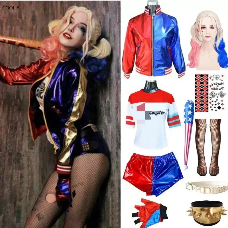 Aldult Kid Harley Cosplay Costumes Anime Figure Clothing Quinn Halloween Costumes for Women Suit Wig Role Play Party Clothes