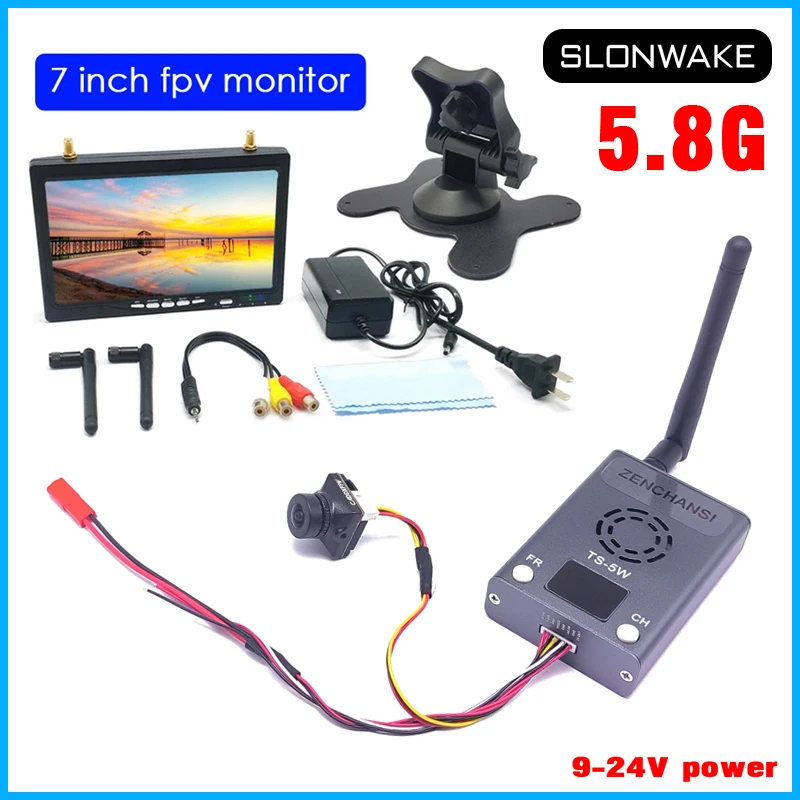 Fpv fpv transmissor fpv, 5w, fpv, sistema fpv, lançador av e câmera 1200tvl, hd, ips, 5.8g, 48ch, 7 polegadas