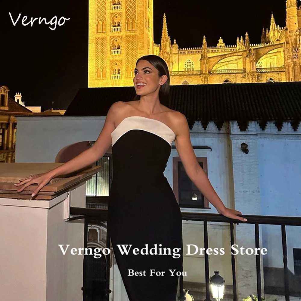 

Verngo Arabic Women Simple Black And White Evening Dresses Vestidos Elegant Floor Length Prom Gowns Party Night Formal Occasion