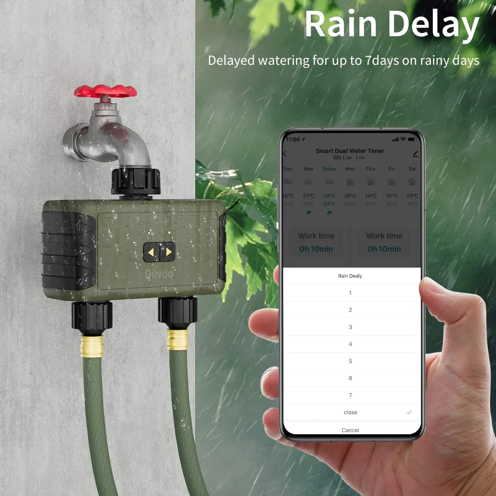 Diivoo Automatic Irrigation Controller Water Timer WIFI Control Water Valve Garden Automatic Watering System 1/2 Zone