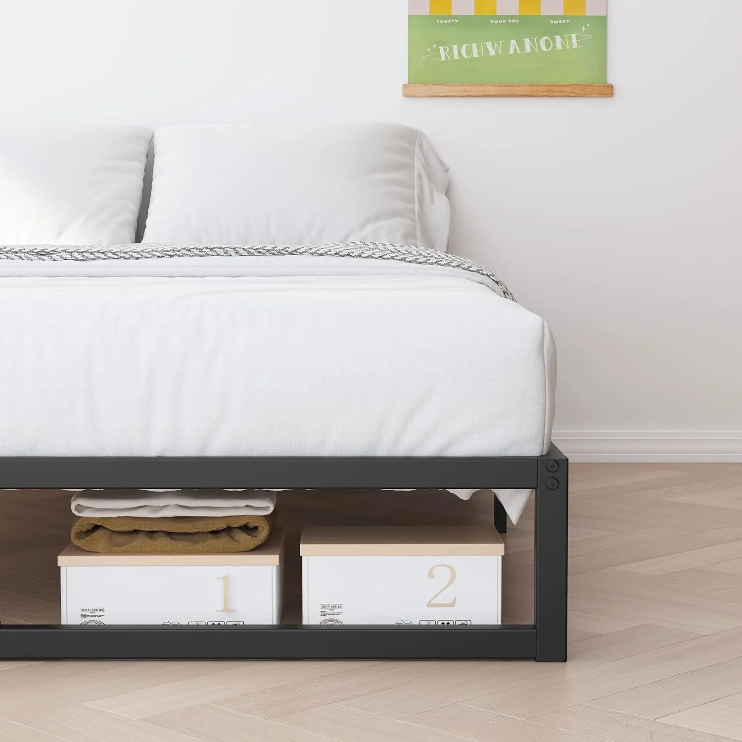 Molduras de cama Twin XL de 8 polegadas, base de colchão com suporte de ripas de aço, sem necessidade de molas, fácil montagem, preto