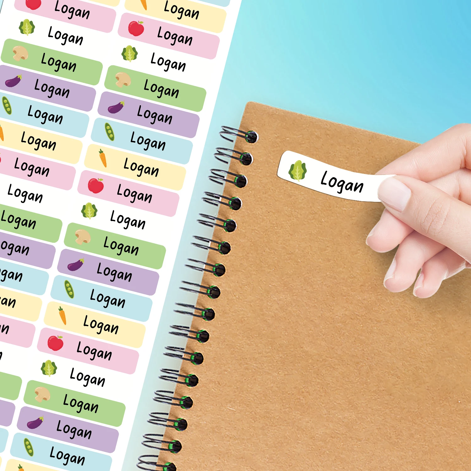 Etiqueta autoadesiva à prova d'água, etiquetas de nome de vegetais, etiquetas personalizadas de jardim de infância para crianças, papelaria escolar