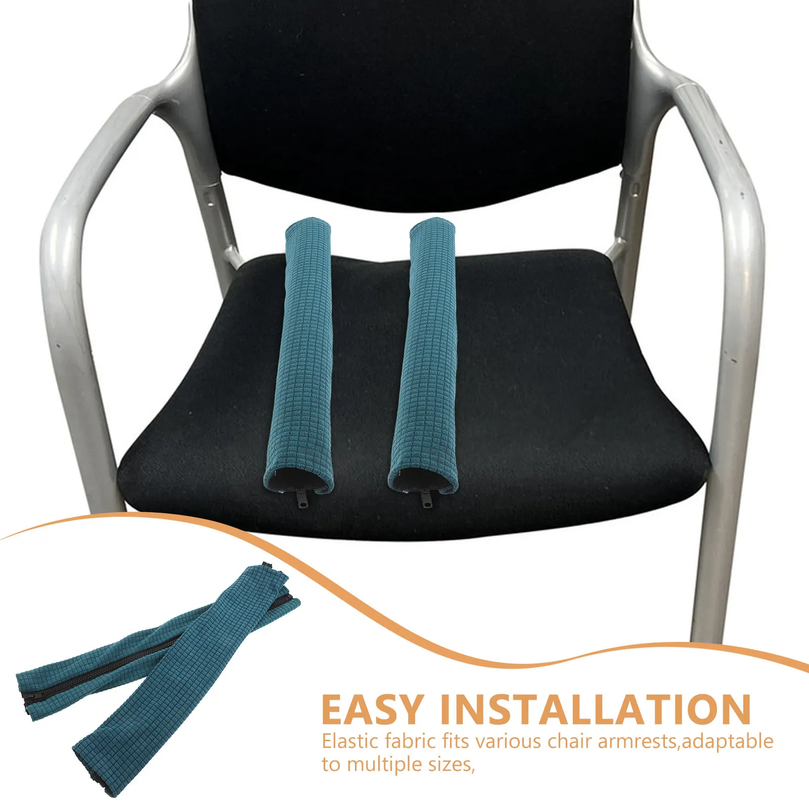 1Pair Dark Green Stretch Jacquard Armrest Slipcover Waterproof Zipper Closure Computer Chair Arm Protector for Office Home