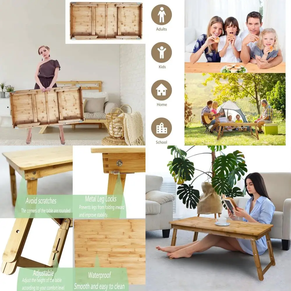 

Collapsible Bamboo Picnic Table for Indoor and Outdoor Use, Ideal for Small Spaces and Adults, 33.5L x 17.7W x 15.7H