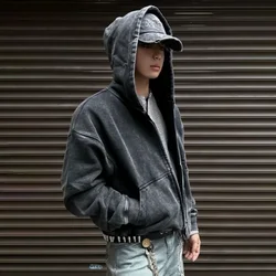 New Trendy Ins Cotton Cardigan Zipper Hoodies Men's Hooded Sweatshirt Autumn Winter American Retro Jacket Washed Old Streetwear