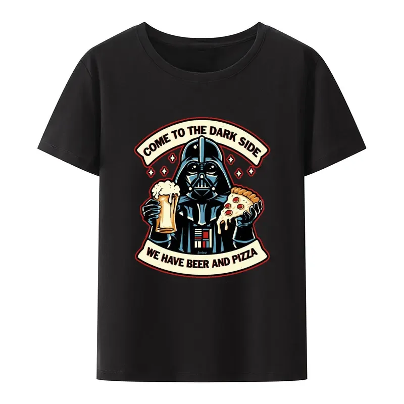 

Come To The Dark Side We Have Beer and Pizza Casual Print T Shirt Funny Loose Original Men's Shirts Novelty Short Sleeve Tee