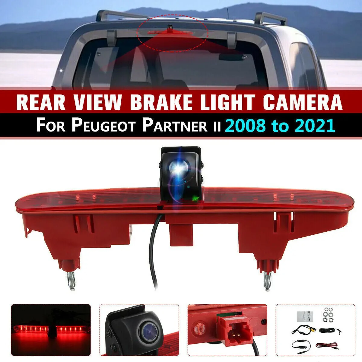 Zestaw kamery cofania Lastbus 7" Monitor AHD 1080P z obiektywem typu rybie oko do lampy stop, do Citroen Berlingo Peugeot Partner 08-21 Partner II