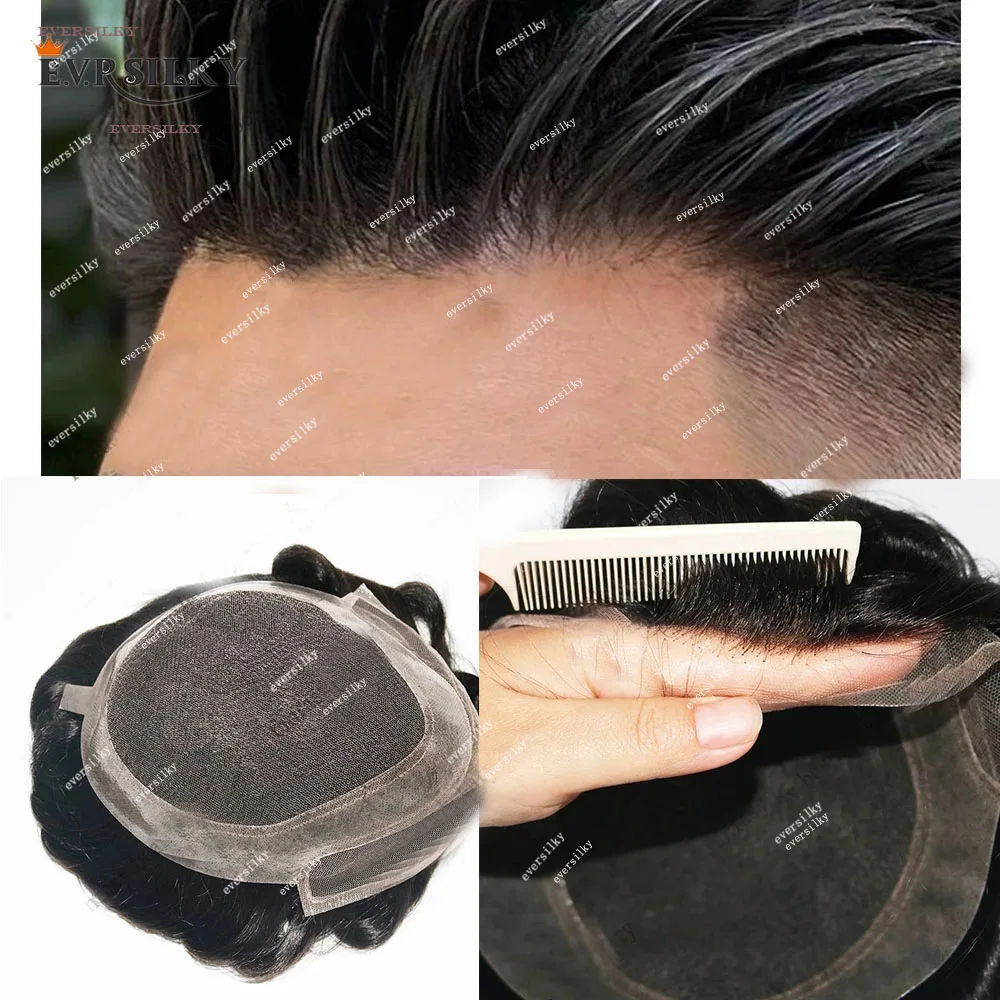 

Undetectable HD Lace Black Grey 1b20 Human Hair Natural Hairline Swiss Lace & Thin PU Mens Toupee Bleached Knots Prosthesis