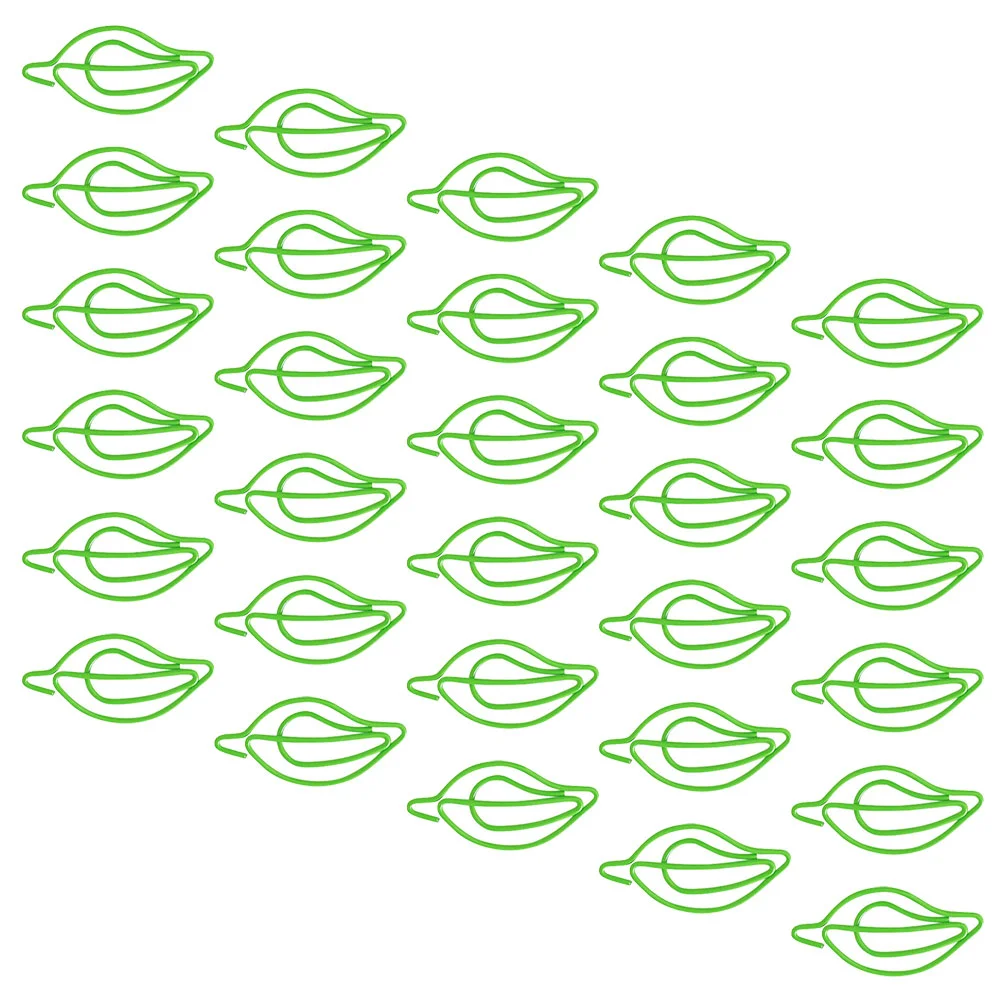 30 Pcs File Folder Tabs Green Folders Leaf Paper Clip Office Supplies Clips Creative