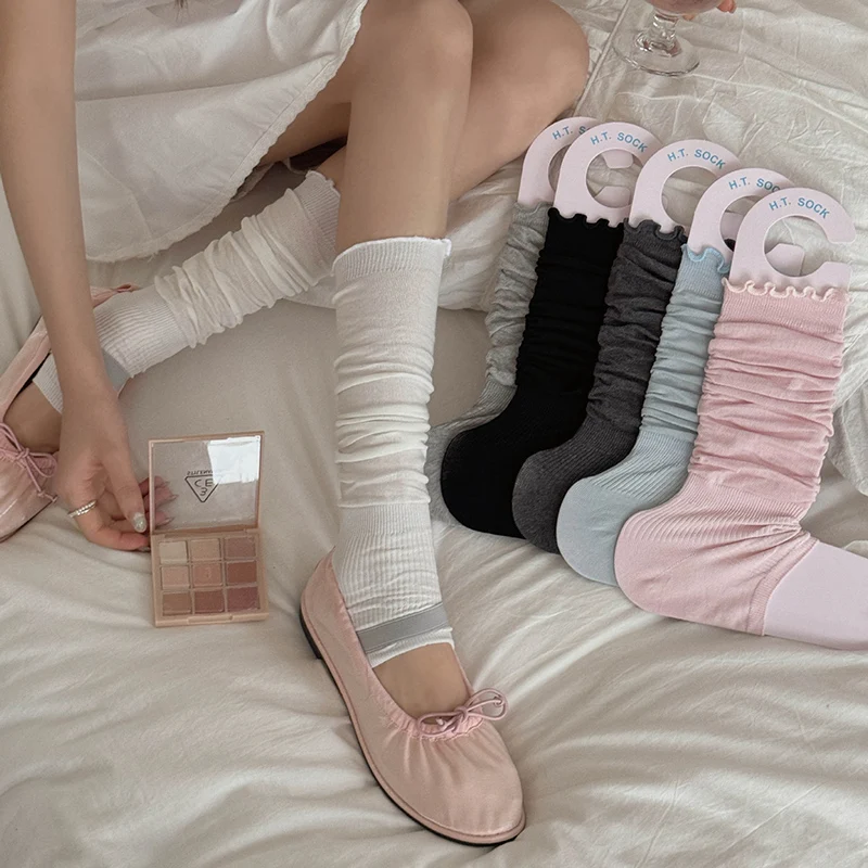 Ballet Style Thin Stepping on Feet Stockings Women 2026 Kawaii Ruffle Mid Calf Socks Woman Sun Protection JK Lolita Stockings