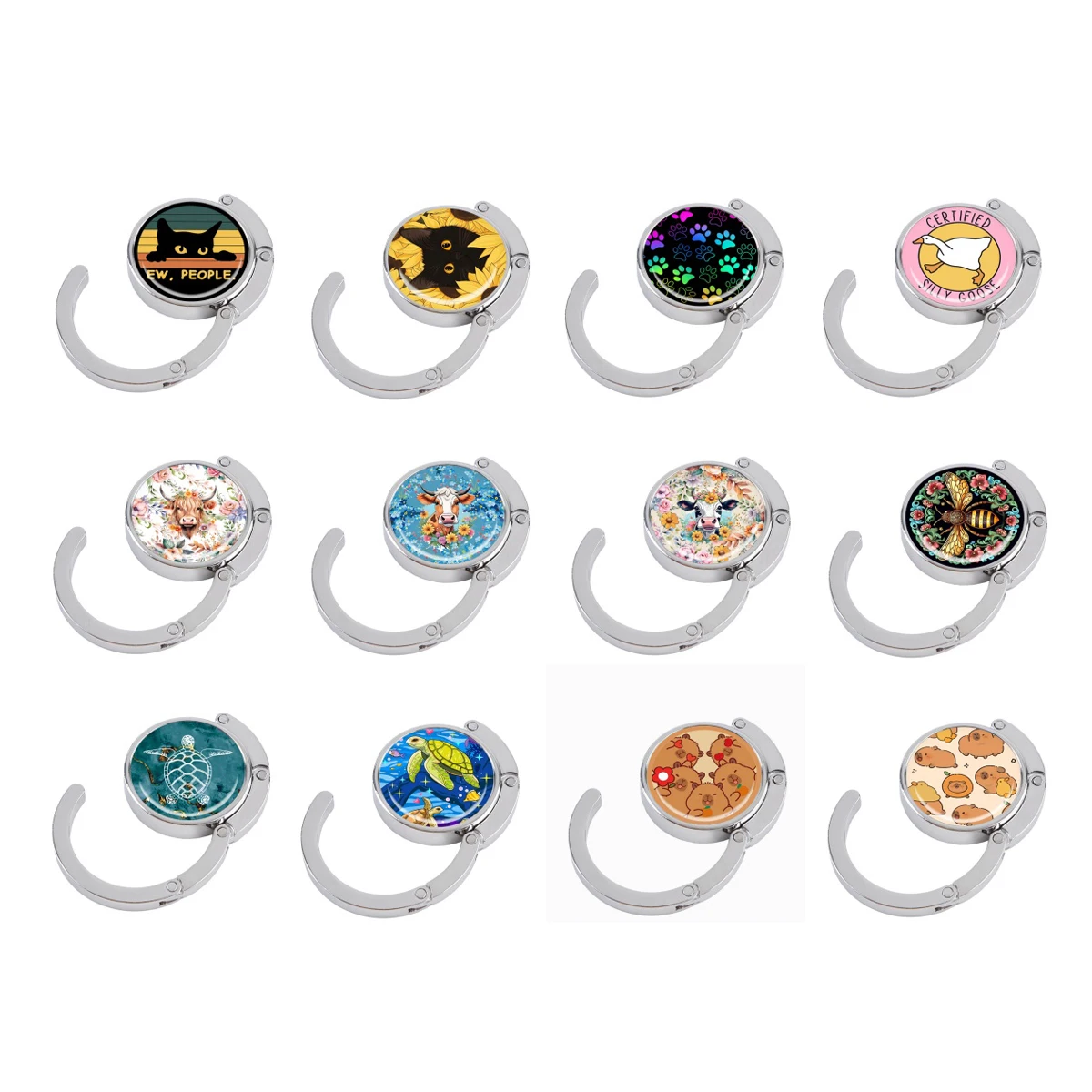 Black Cats Handbag Hooks Folding Metal Table Bag Holder Cartoon Animals Non-Slip Hooks Portable Purse Hansgers Parts Accessories