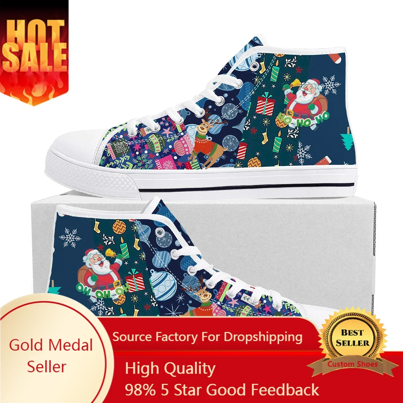 Christmas Santa Claus Gift High Top Shoes Mens Womens Teenager High Quality Sneakers Canvas Sneaker Casual Couple Custom Shoe
