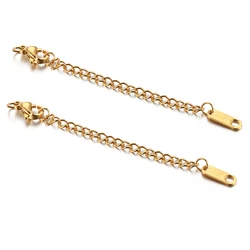 10pcs Gold Plated Stainless Steel Extended Extension Tail Chain with Lobster Clasps Connector for DIY Jewelry Necklace Findings
