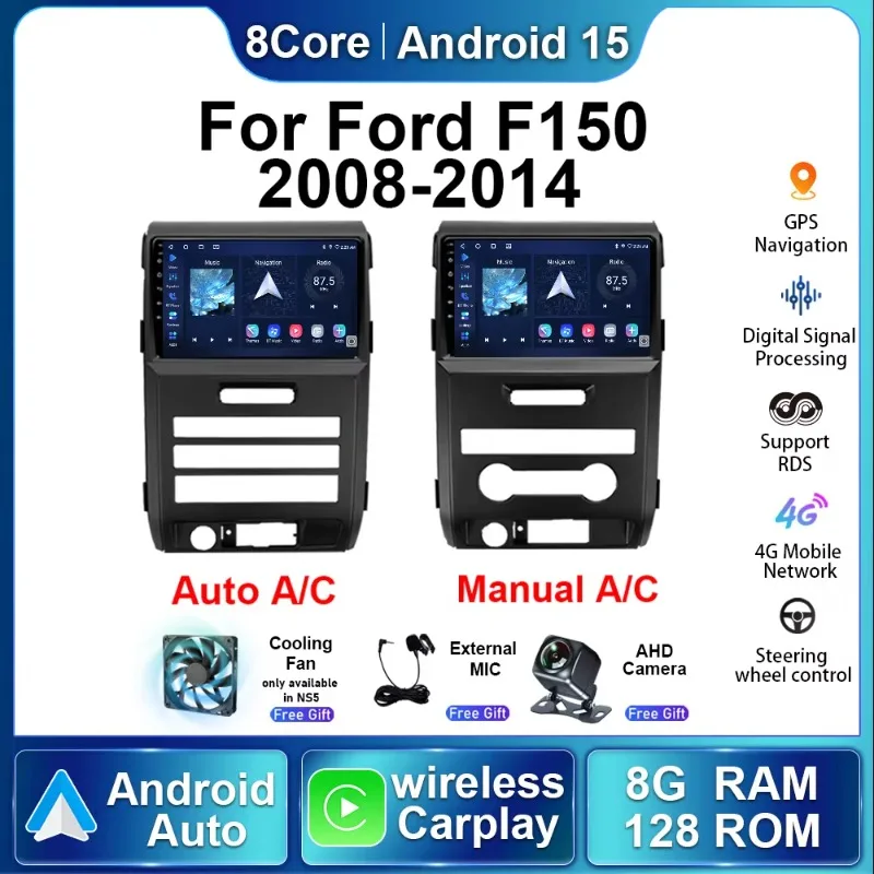 For Ford F150 P415 Raptor 2008-2014 Android15 Car Radio Wireless Carplay GPS Navigation Stereo Head Unit Multimedia Player