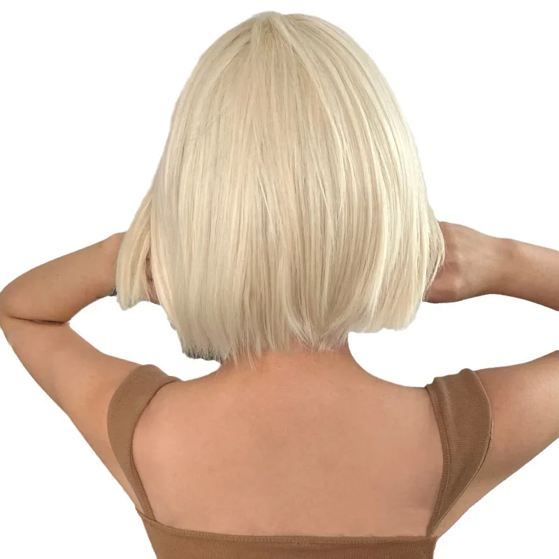 Fashion Wig Female Light Blonde Synthetic Wig With Bangs Short Bob Chemical Fiber Mechanism Short Straight Hair