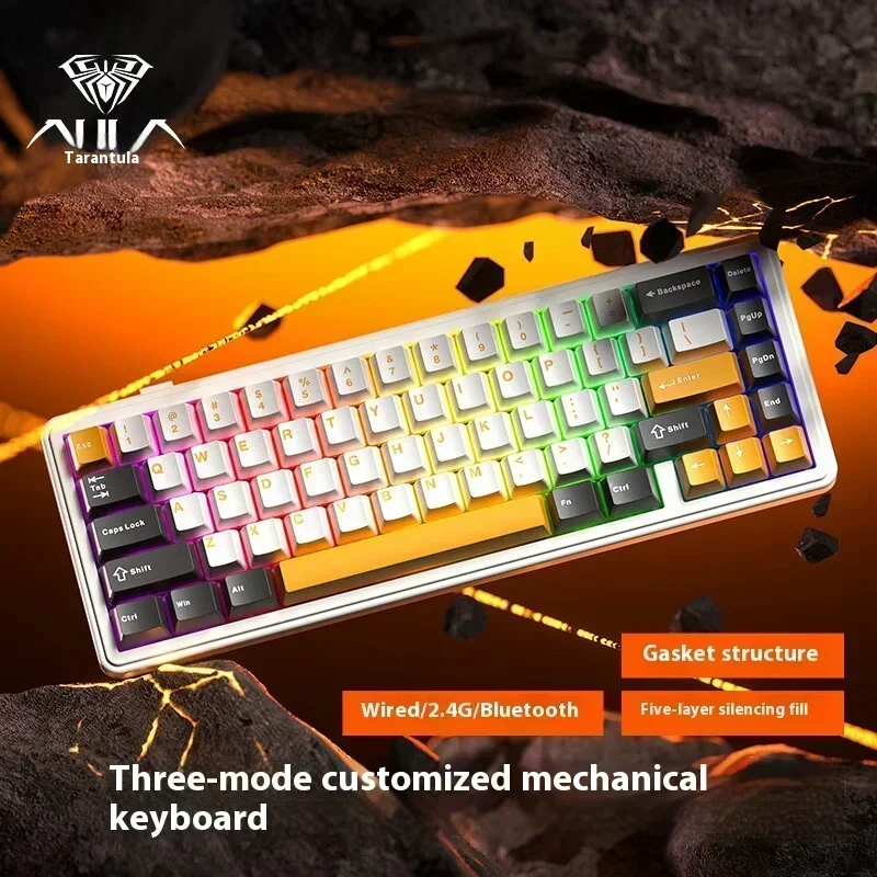 AULA F65 Mechanical Keyboards RGB Easy-swap Bluetooth Cordless Triple-mode Customized Gaming Keyboard PC Esports Gear Gifts