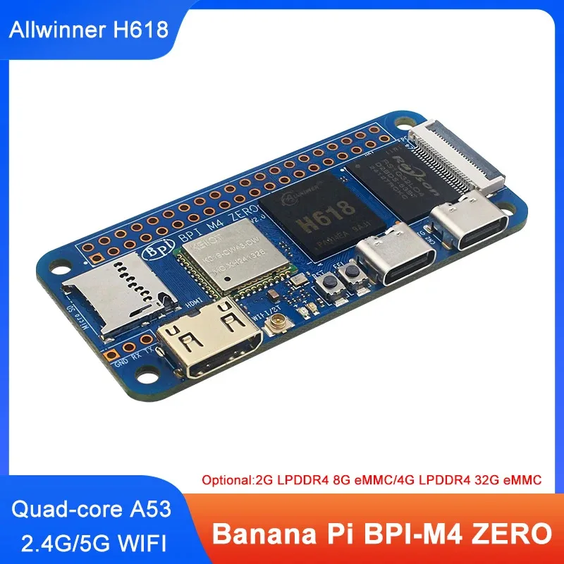 

Banana Pi BPI-M4 Zero 4G LPDDR4 RAM 32G eMMC Allwinner H618 Quad-core Cortex-A53 ARM Mail G31 GPU SBC Single Board Computer