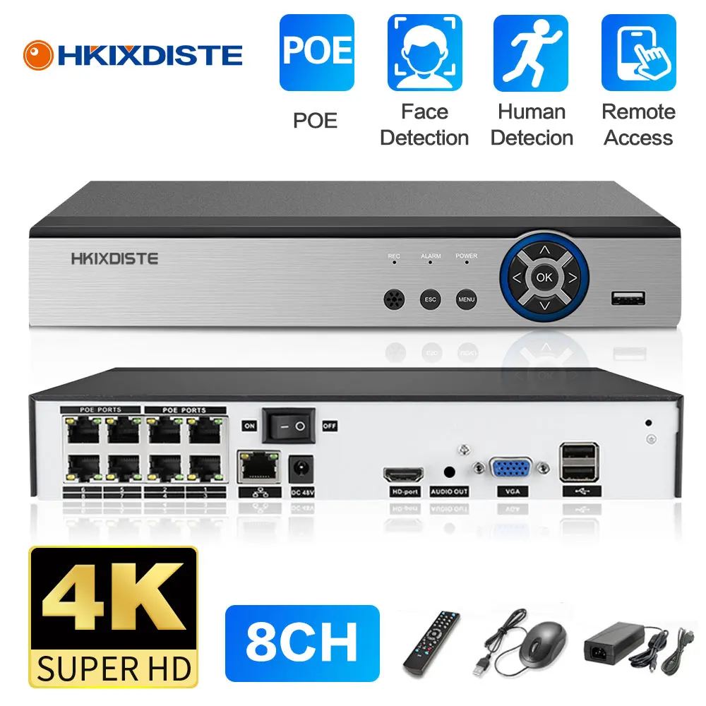H.265 8ch 48v poe nvr für IP-Sicherheits überwachungs kamera CCTV-System 5mp 8mp 4k Audio-Video
