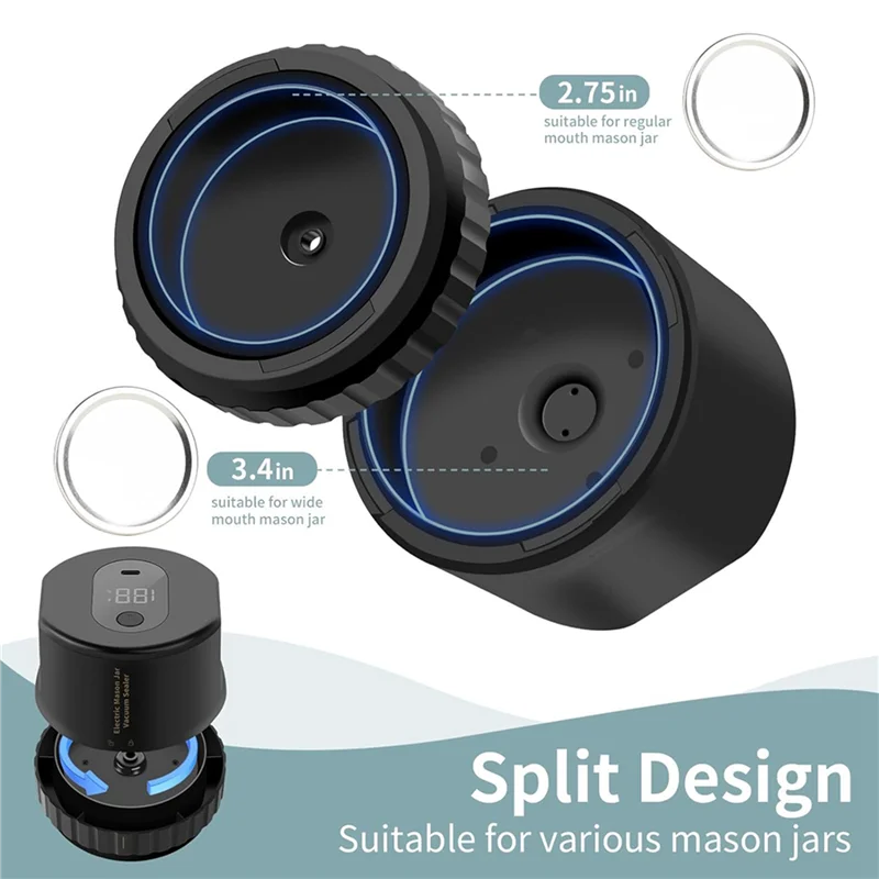 【¡VENTA CALIENTE!】Sellador al vacío 2X, kit de máquina de tapa de conservas de boca ancha y boca regular para almacenamiento de alimentos negro