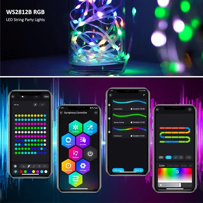 Smart Christmas Tree Lights WS2812B Fairy String Lights with APP & Remote Control Music Sync LED String Lights Bluetooth Garland