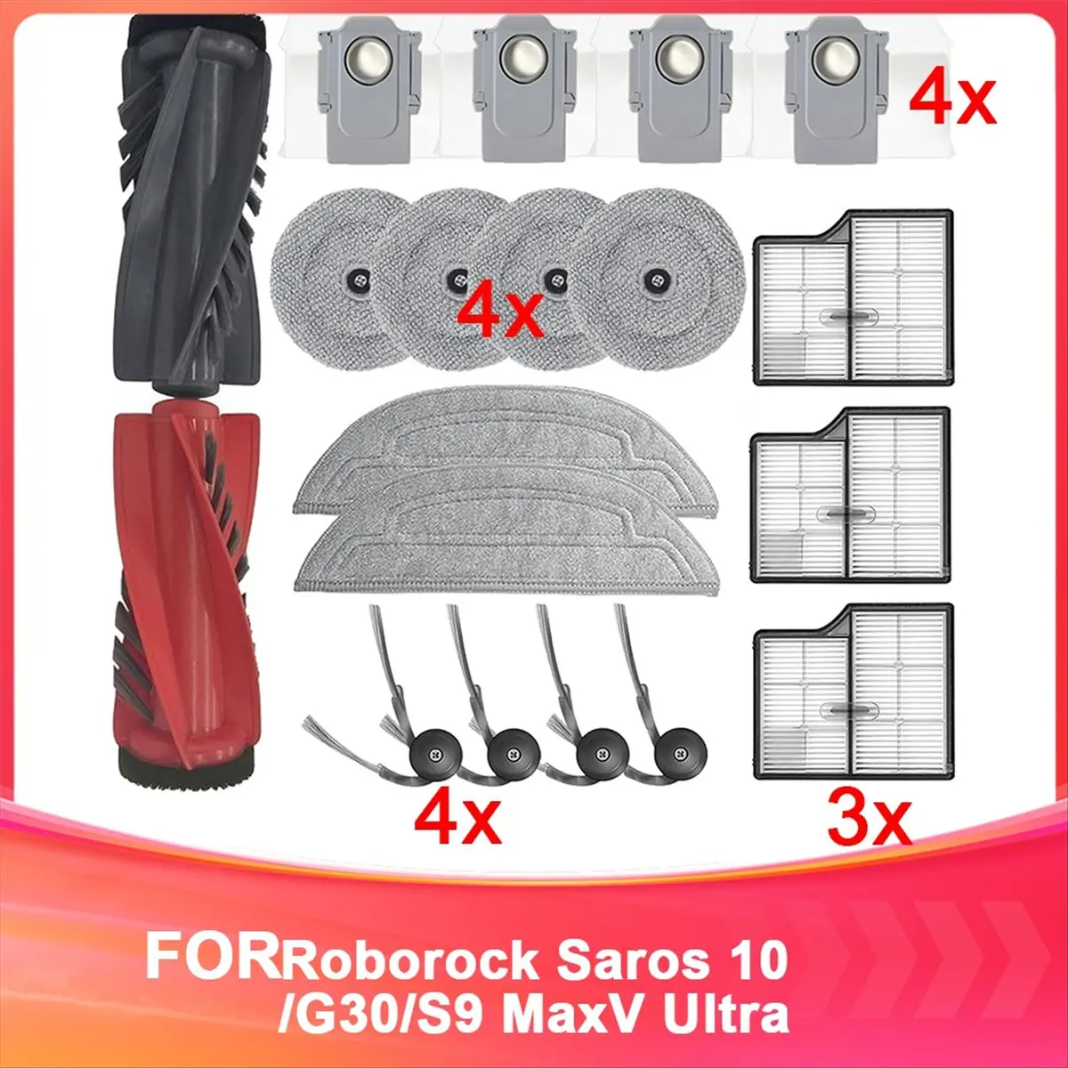 For Saros 10/S9 MaxV Ultra Robot Vacuum Cleaner Replacement Accessories Kit Double Main Brush,Filters,Dust Bags