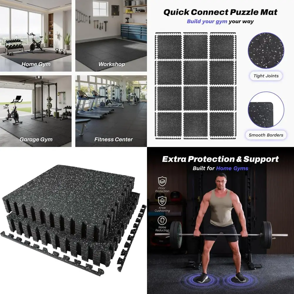 سجادات رياضية مطاطية متشابكة، 48 قدم مربع، سميكة 0.56 بوصة، إسفنج EVA، بلاط 24 × 24 بوصة للتمرين المنزلي