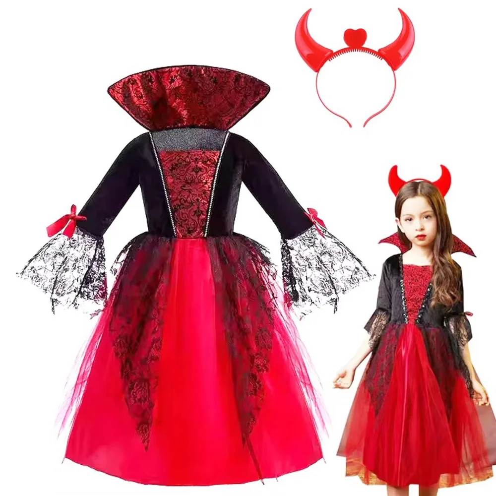 

Костюмы для вечеринки на Хэллоуин, платье ведьмы для девочек, детский карнавальный костюм ведьмы, платье для косплея, шляпа, детский костюм