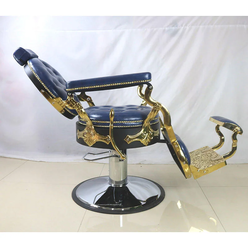 Antique Style Hydraulic Pump Barber Chair Hair Salon Furniture Blue Haircutting Chair