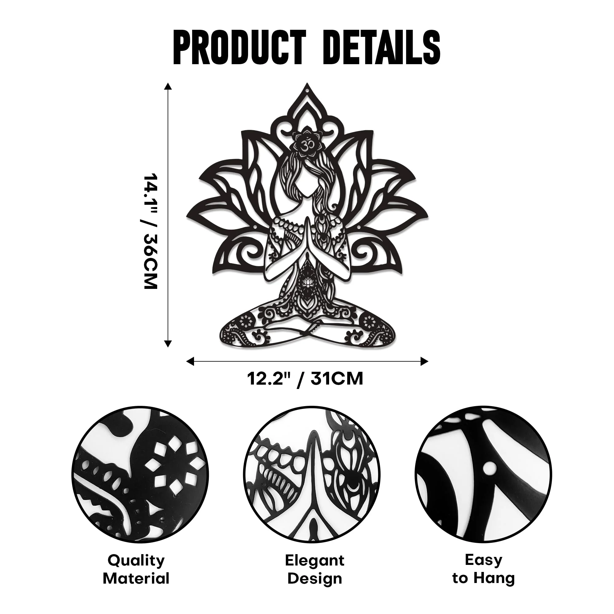 Rajukit Zen-Inspired Wall Art Meditating Girl Lotus Metal Decoration Yoga Room |   Serene Yoga Room Decor, Mindfulness Space, Calming Meditation, Wall Hanging, Home Gift