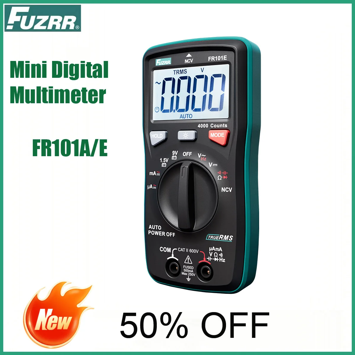FR101 Series Mini Digital Multimeter True RMS Auto/Manual Range NCV AC DC V/A Ohm Capacitance Frequency Diode Continuity Battery