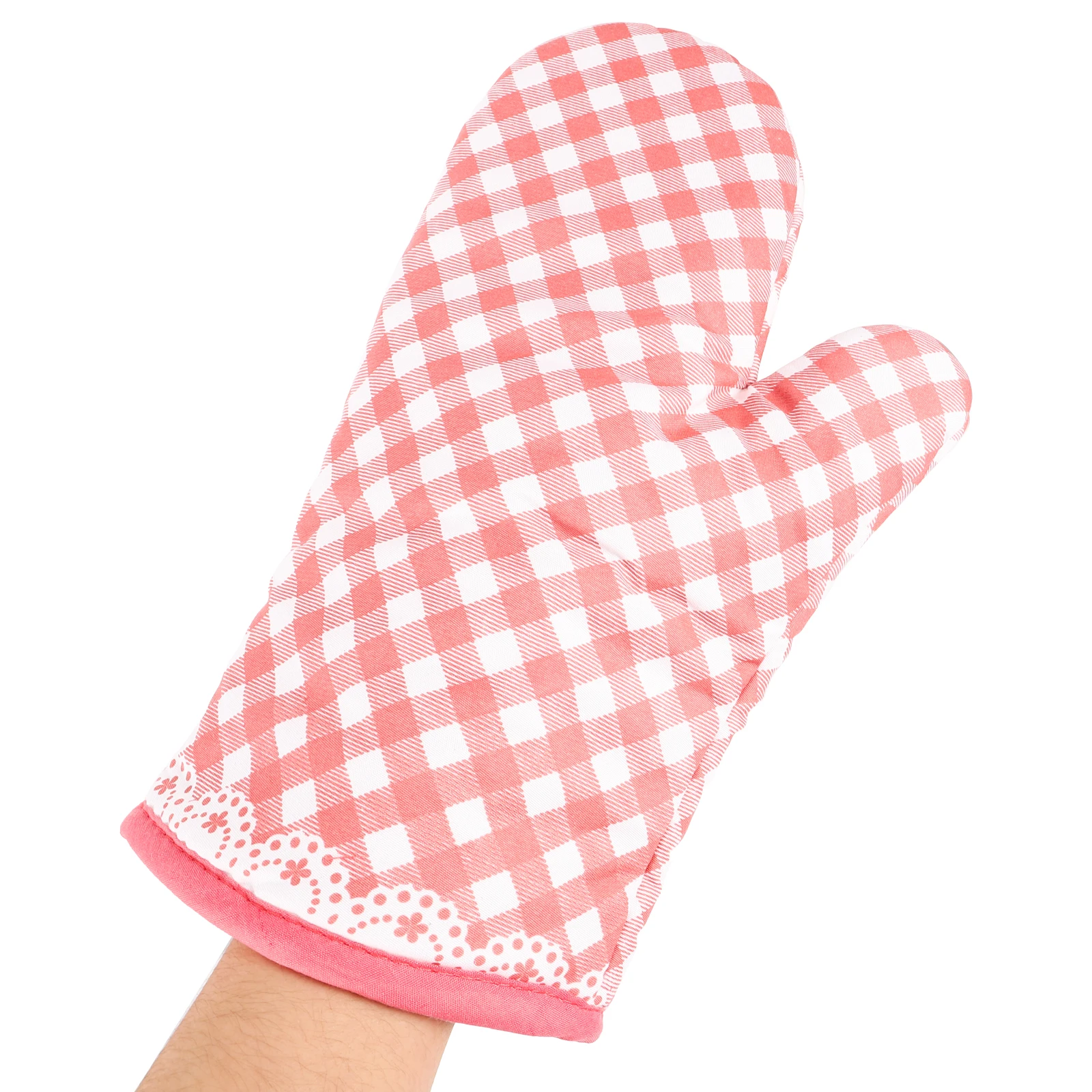 

Pink Lace Check Oven Heat Resistant Gloves Microwave Insulation Pads Anti Scald Mitts Baking Kitchen Gadgets Safe