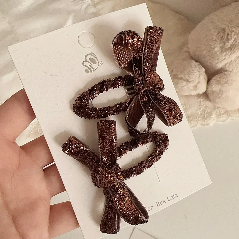

2 шт./компл., блестящая серия, милые заколки с бантом для детей, модные заколки для челки, нескользящие заколки для волос, милые аксессуары для волос для маленьких девочек
