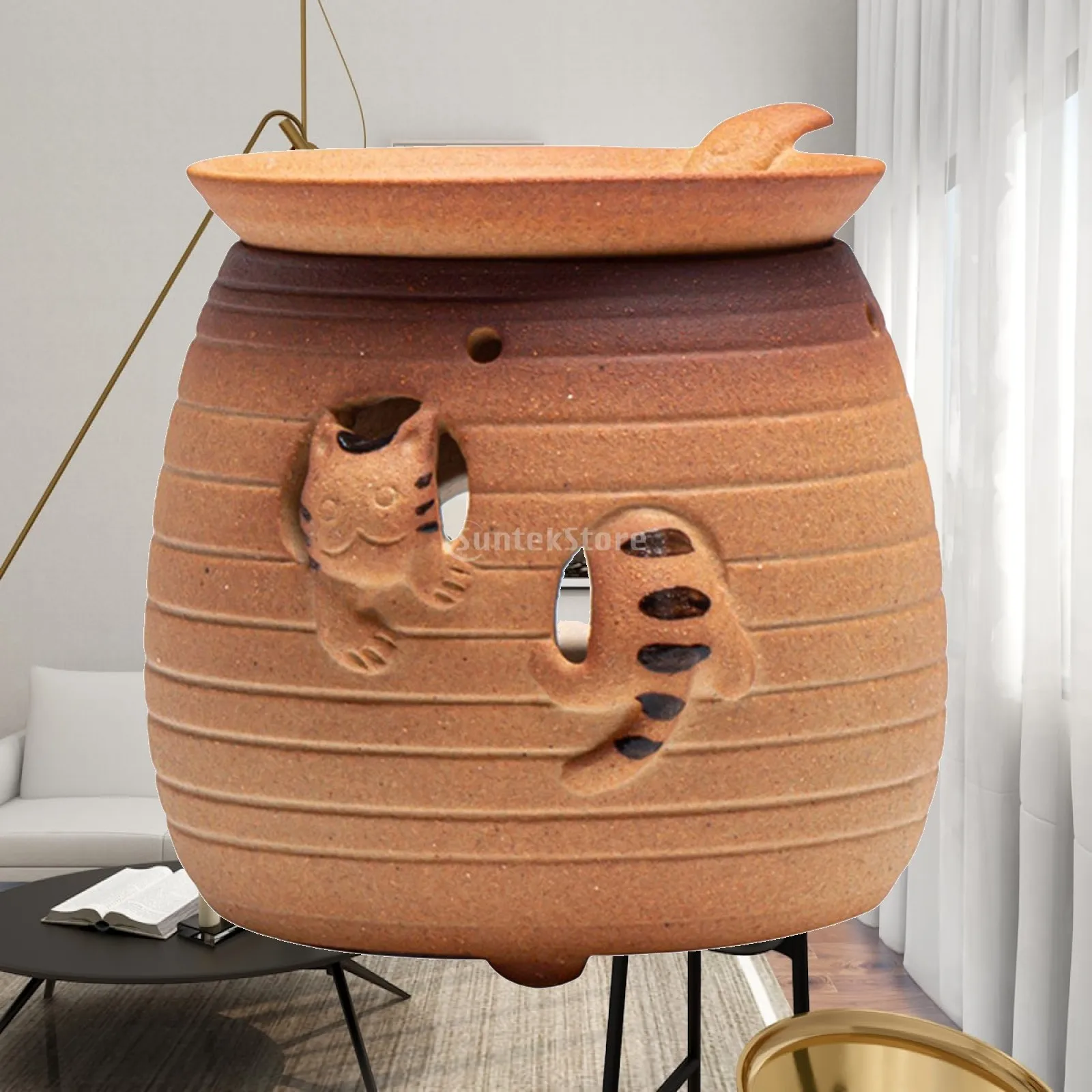 Decorative Ceramic Teapot Warmer Candle Heater Base Kitten Vent Holes for Glass Teapot Coffee Cup Pu'er Tea Traditional Style